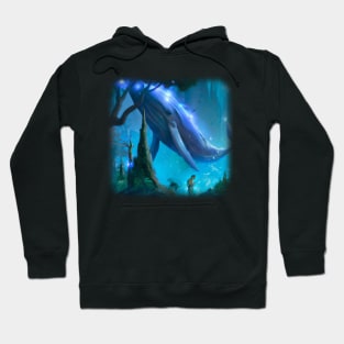 Flying whale in magical forest Hoodie